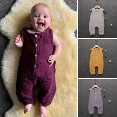 

Newborn Baby Boys Girls Unisex Sleeveless Button Cotton Romper Bodysuit Jumpsuit