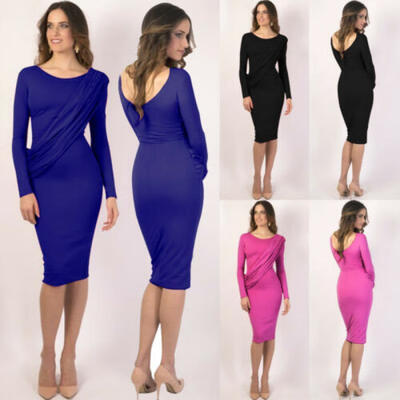 

AU Women Lady Bodycon Bandage Long Sleeve Evening Party Cocktail Club Midi Dress