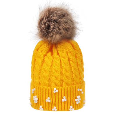 

New Cute Kids Baby Warm Winter Pearl Knit Beanie Fur Pom Pom Hat Crochet Ski Cap