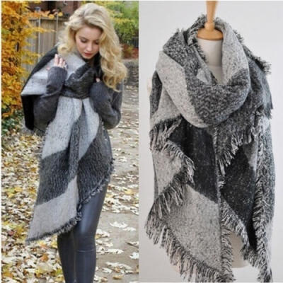 

Fashion Women Wool Blend Plaid Wrap Winter Warm Fleece Scarf Shawl Scarve