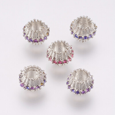 

Alloy European Beads Large Hole Beads with Rhinestone Rondelle Platinum 11x8mm Hole 5mm