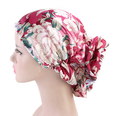 

Muslim Women Satin Big Flower Turban Head Wrap Cancer Chemo Head Wear Beanie Cap
