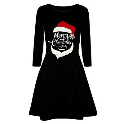 

Gobestart Women Christmas Printed Long Sleeve Evening Prom Costume Swing Dress