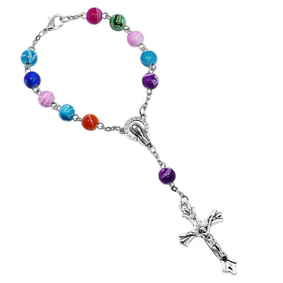 

Catholic Religious Bead Cross Bracelets Rosary Centerpiece Sacred Heart of Mary Guadalupe Divine Mercy Jesus Saint Icons Jewelry