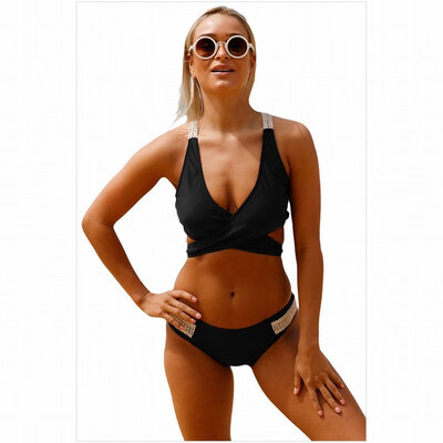 

Cross crochet with chest pad bikini split swimsuit