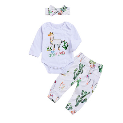 

Cartoon Alpaca Newborn Infant Baby Girl Clothing Set Long Sleeve Tops Romper Floral Pants Outfits Set Clothes