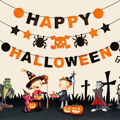

FUNNYBUNNY Trick or Treat Halloween Pumpkin Bunting Banner Hanging Decor Party Ornaments