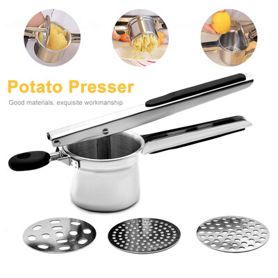 

Kitchen Multifunctional Stainless Steel Potato Masher Ricer with 3 Ricing Discs