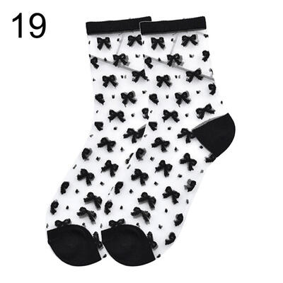

Striped Heart Dots Bow Women Summer Ultra Thin Transparent Over Ankle Socks