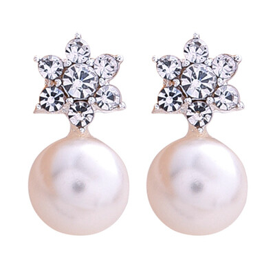 

1 Pair Fashion Women Elegant Crystal Rhinestone Pearl Ear Stud Earrings Jewelry