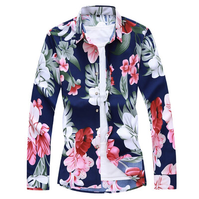 

Tailored Mens Casual Printing Colorful Slim Long Sleeve Dress Shirt Blouse Tops