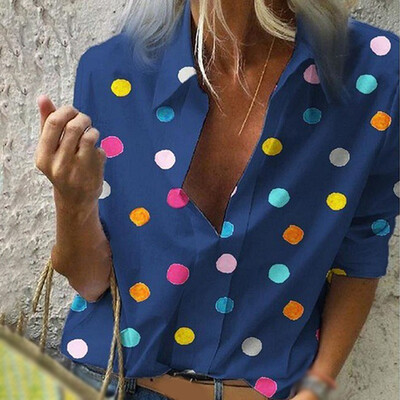 

Womens Colorful Polka Dot Blouse Long Sleeve Casual Office Work T-Shirt Top 2019