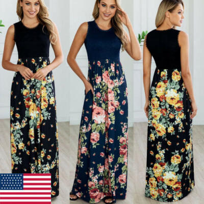 

Womens Maxi Boho Dress Floral Summer Beach Cocktail Evening Party Long Sundress