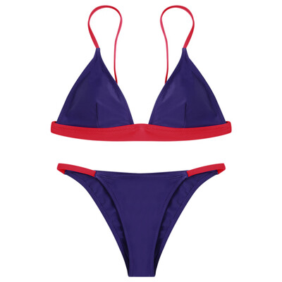 

Padded Color Blocking Women Bikini Set Mid Waist Swimsuit