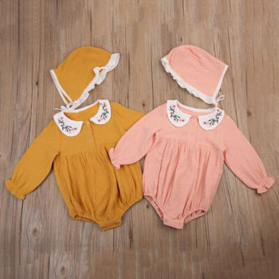 

UK 2Pcs Newborn Kids Baby Girls Clothes Long Sleeve Romper TopsHat Outfits Set