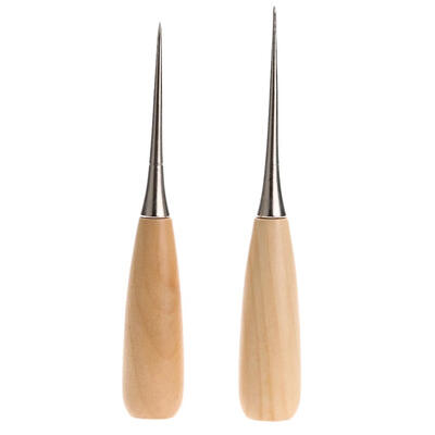 

2pcs Professional Leather Wood Handle Awl Stitching Awl Sewing Leather Tool