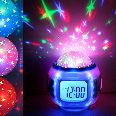 

Gobestart Music Led Star Sky Projection Digital Alarm Clock Calendar Thermometer Kids New