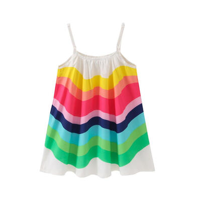 

Summer Sleeveless Rainbow Print Swing Dresses Girls Beach Fashion Clothing