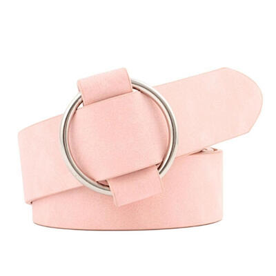 

Fashion Women Solid Color Wide Waistband No Pin Round Circle Faux Leather Belt