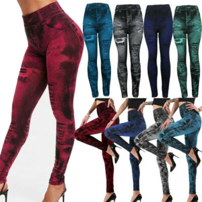 

Women Skinny Leggings Slim Denim Look Jeans Jeggings Stretchy Pants Trousers New