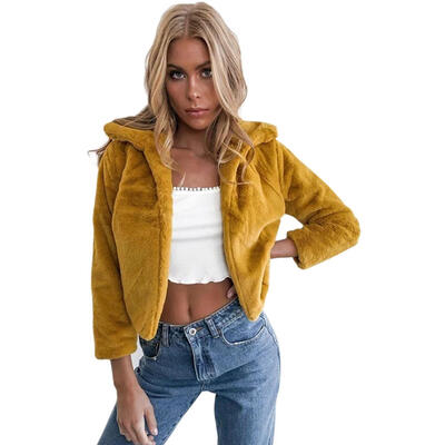 

Women Thick Warm Nine-Minute Sleeve Lapel Solid Winter Leisure Plush Coat