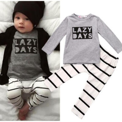 

Cute Newborn Baby Boys Girls Clothes Cotton Tops Striped Pants 2Pcs Outfits Set