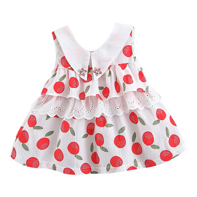 

Summer Girls Sweet Fashion dressFruit Print Princess Cute Casual Sleeveless Lapel Doll Collar Sweet Dress For 12-24 Months