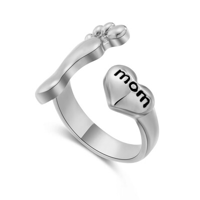 

1 Pcs Fashion Love Mum Silver Ring Rose Gold Foot MOM Character Jewelry Family Birthday Best Gift for Mother Opening Rings
