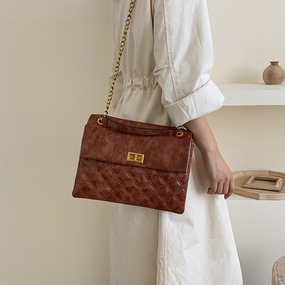 

Net red high sense small bag female 2019 new wave Korean version of the wild texture Messenger bag Lingge chain shoulder bag