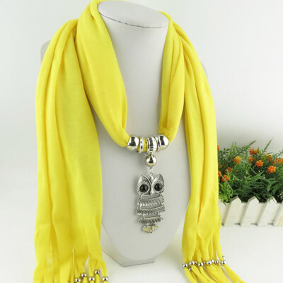 

Popular Alloy Pendant Soft Shawl Necklace Scarf Owl Pendant Necklace Scarf Fringed Scarf