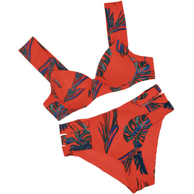 

Roseonmyhand Women Knotted Padded Thong Bikini High Waisted Scoop Swimsuit Beach Swimwear