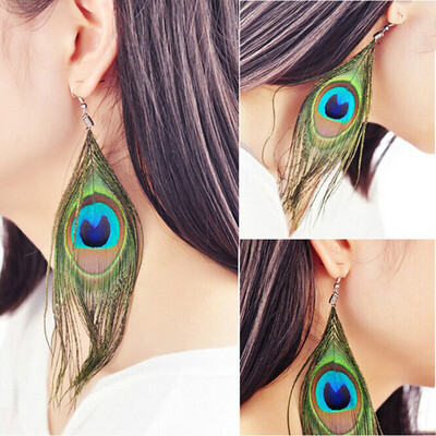

Ethnic Women Peacock Feather Dangle Hook Long Drop Earrings Jewelry Gift Decor