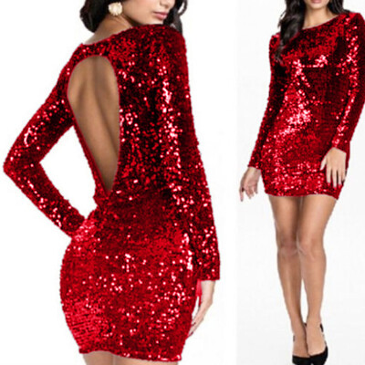 

〖Follure〗Womens Sparkle Glitzy Glam Sequin Long Sleeve Flapper Party Club Dress