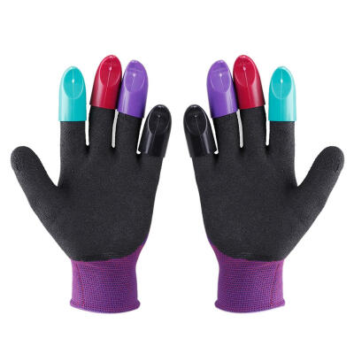 

1pair Garden PU Digging Gloves with 8 ABS Plastic Fingertips Sharp Claws