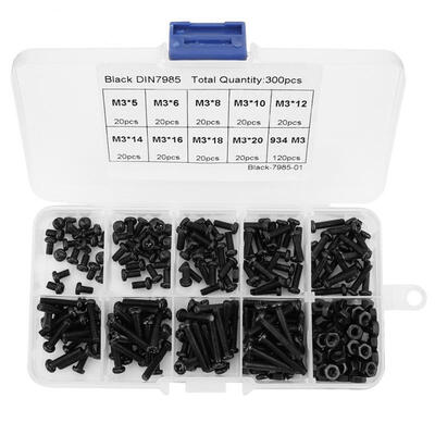 

Greensen 300pcs M3 Black Carbon Steel Pan Head Cross Drive Screw Bolt Nut Assortment Kit