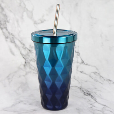 

Siaonvr Diamond Gradient Stainless Steel Cups With Straws 500ml Drinking Tumblers Eco-Fr