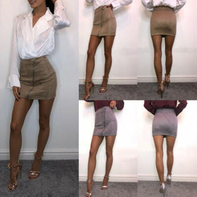 

Women High Waist Faux Suede Zip Pencil Skinny Slim Short Sexy Mini Skirt