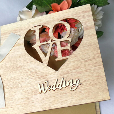 

Wooden Hollow Love Heart Engraved Wedding Guest Book Photo Album Party Decor
