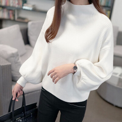 

〖Follure〗Women Lantern Sleeve Knit Sweater Loose Turleneck Outwear Top Blouse Pullover