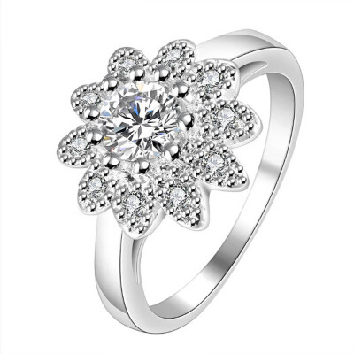 

Silver Color Plated Flower Plant Beautiful Fashion Jewelry Inlaid Stone Sunflower Ring