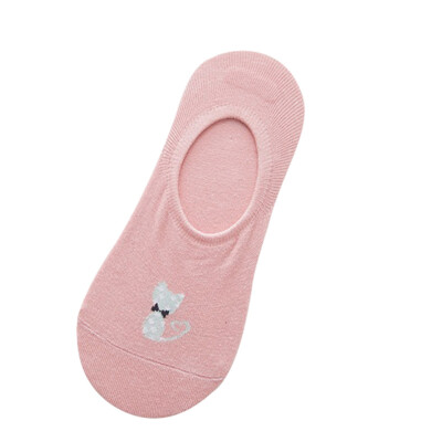 

1 pair new spring summer Cartoon animal non-slip silicone women invisible socks cotton shallow mouth casual socks