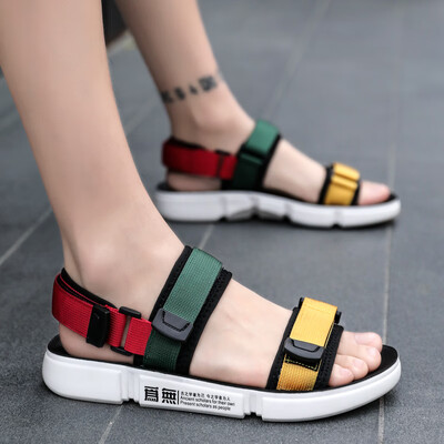 

Fashion color sandals mens Korean version of summer breathable anti-skid outdoor youth soft-soled sandals