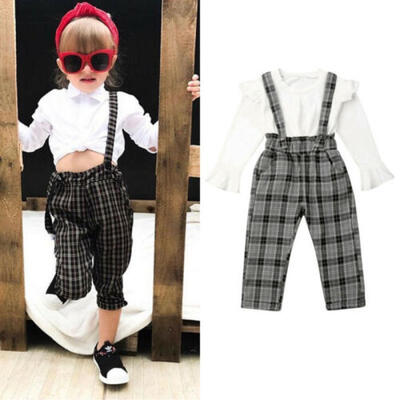 

UK Toddler Baby Girl Long Sleeve Ruffle Tops Plaid Long Pants Autumn Outfits Set