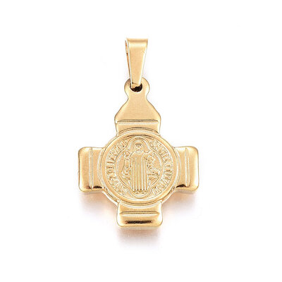

304 Stainless Steel Pendants Cross God Father Religious Christianity with Word CssmlNdsmd Golden 20x15x2mm Hole 5x3mm