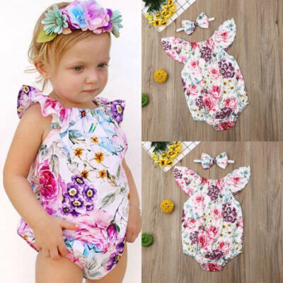 

2Pcs Newborn Kids Baby Girls Clothes Sleeveless Romper TopsHeadband Outfits Set