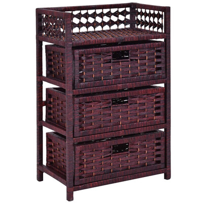 

3 Drawers Wicker Baskets Storage Chest Rack-Coffee