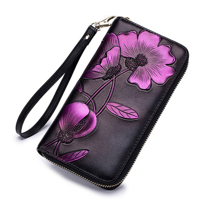

Tailored Women Leather Wallet Zipper Coin Purse RFID Card Holder Flower Handbags