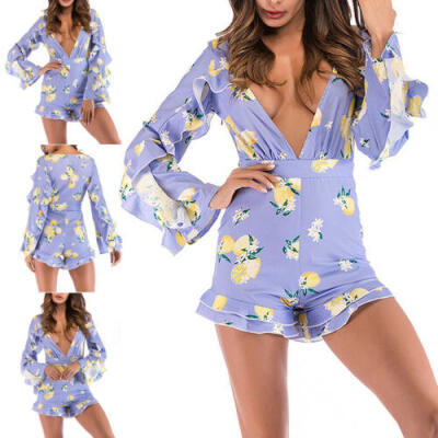 

Women Casual Long Sleeve Bodycon Romper Jumpsuit Club Tight Bodysuit Short Pants