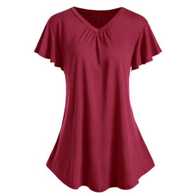 

Starmoon Womens Vest Plus Size Short Flare Sleeve Solid V Neck T Shirt Tank Top
