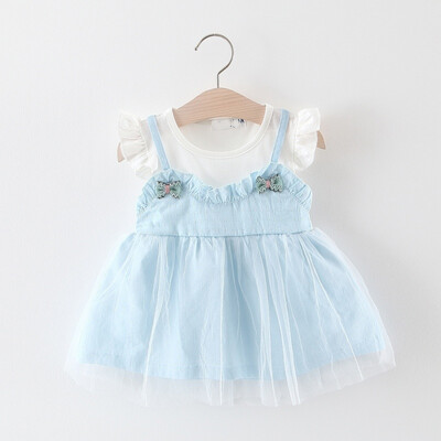 

Flower Girl Dress Summer Short Sleeve Kids Dress For Girls Fashion Girl Clothes Toddler Clothes Girls Print Fake Two Piece Dress